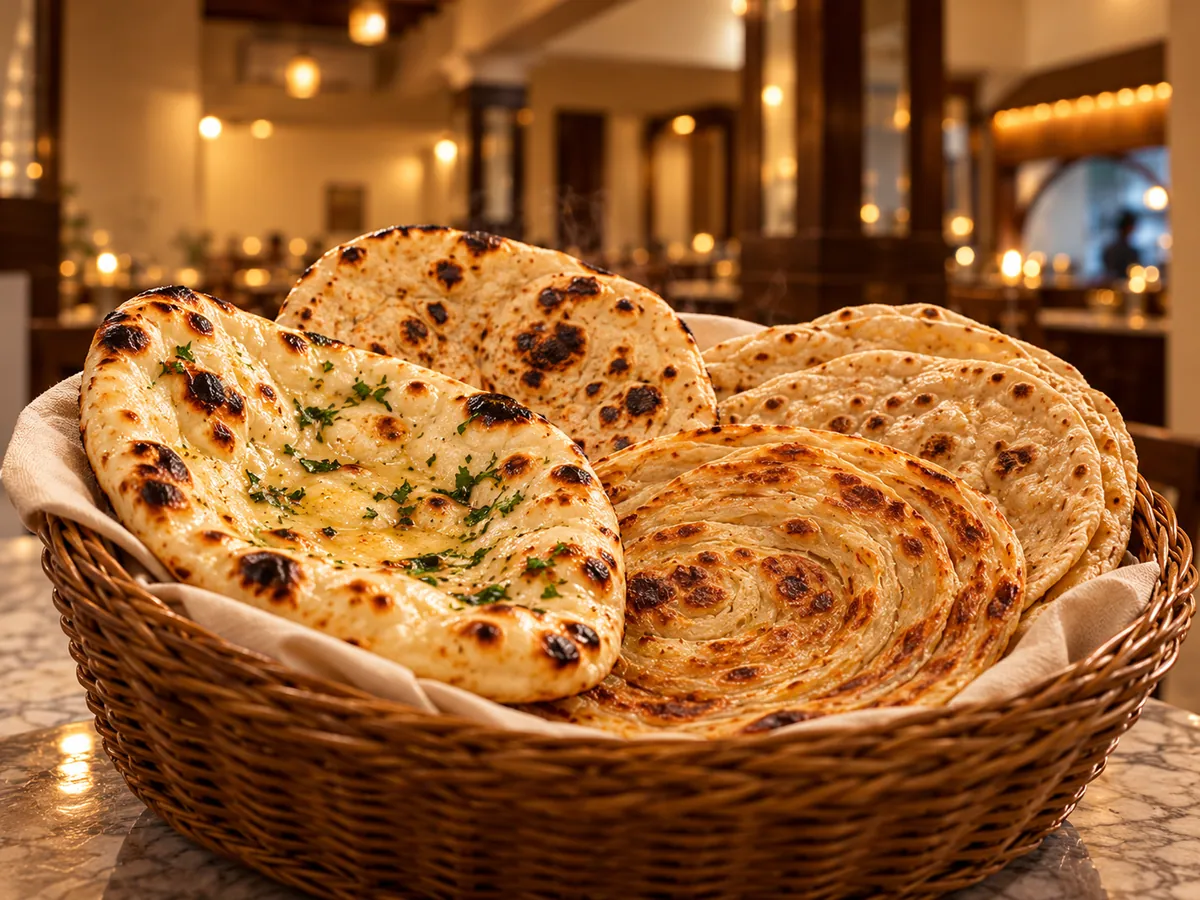 Breads served with the North Indian thali at La Maison Pondichéry
