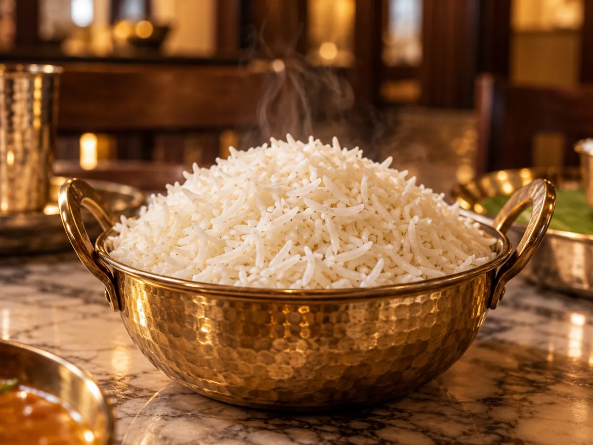 Basmati rice served with the North Indian thali at La Maison Pondichéry
